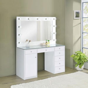 Percy 7-drawer Glass Top Vanity Desk with Lighting White