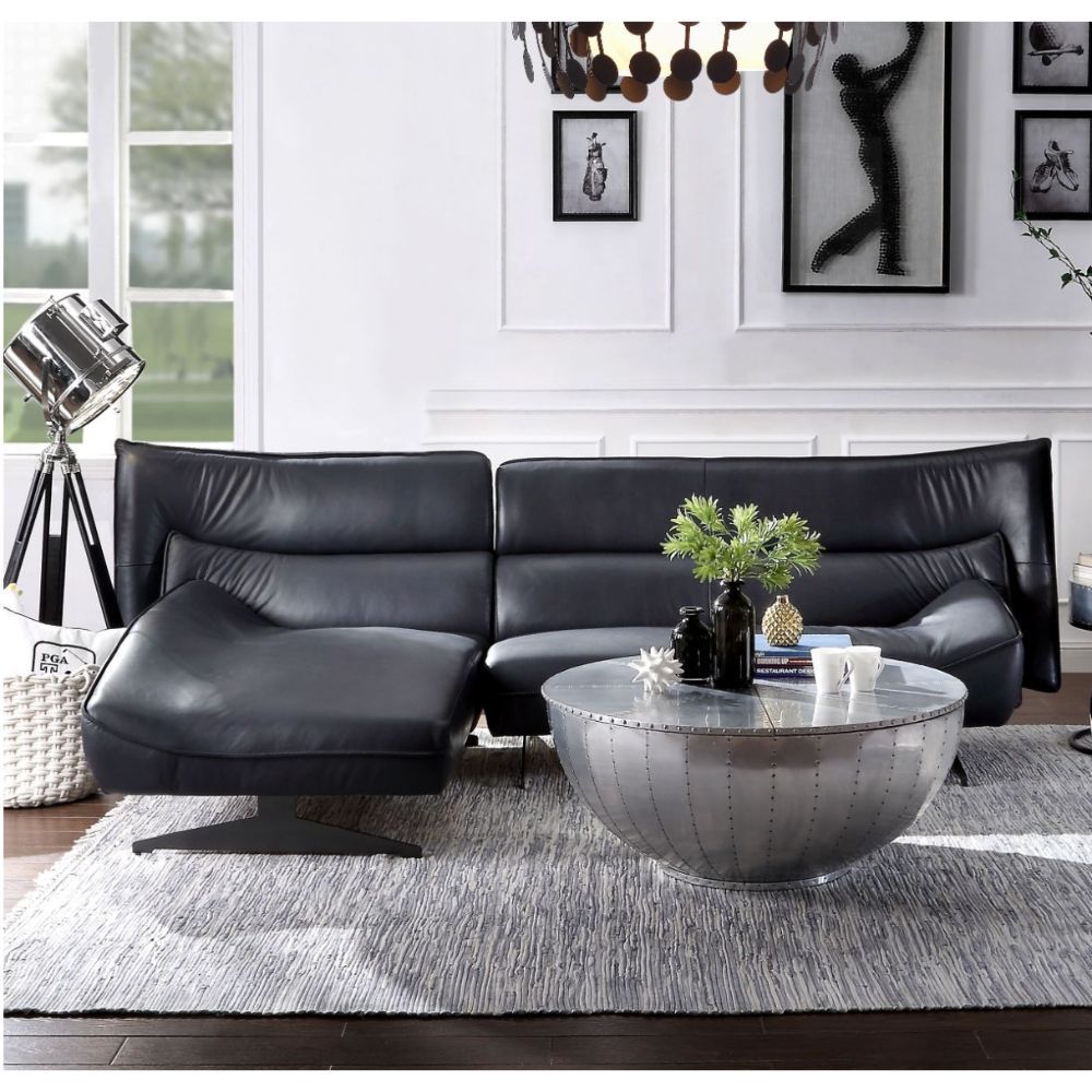 Maeko Sectional Sofa - Dark Gray Top Grain Leather