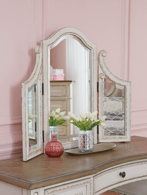 Realyn Vanity and Mirror with Stool - Antique White