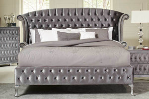 Deanna Grey Velvet Upholstered Platform Bedroom Set