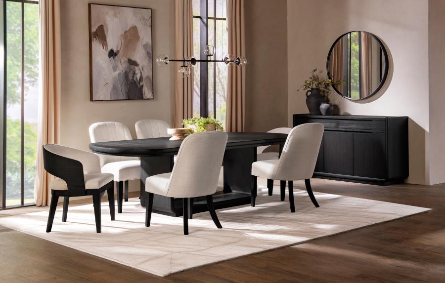 Leandro Burnished Black/Cream 7-Piece Rectangular Dining Table Set