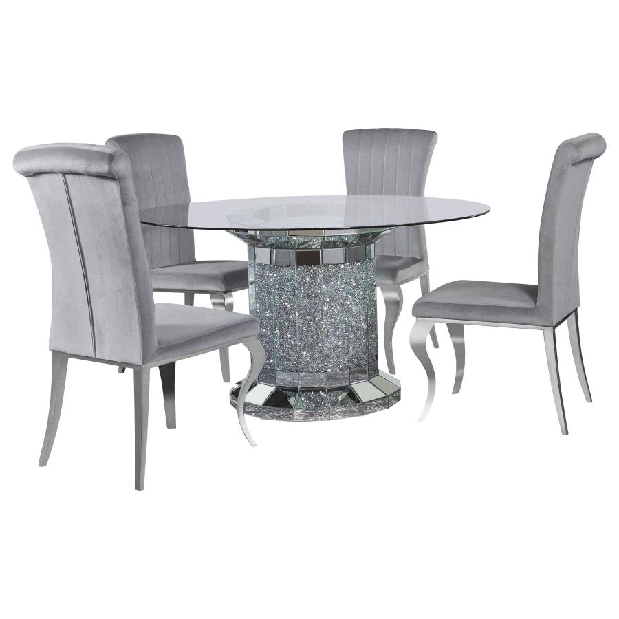 Ellie 5-piece Mirrored Pedestal Dining Table Set - Grey