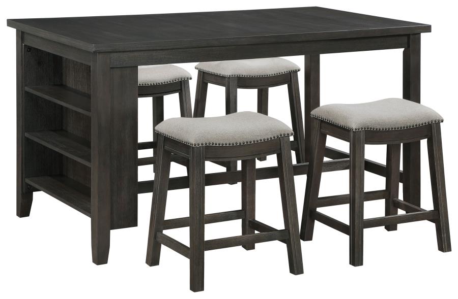 Elliston 5-piece Counter Height Dining Table Set - Dark Grey