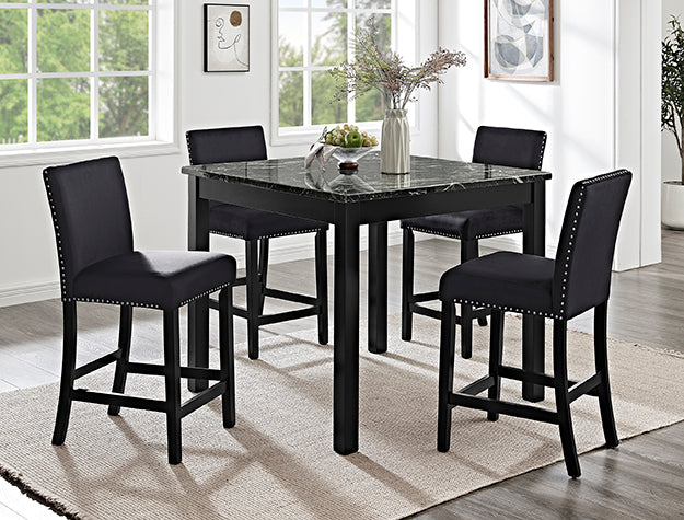 Lennon 5-Piece Counter Height Set All Black by Crown Mark