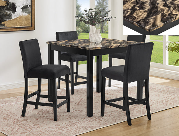 Lennon 5-Piece Counter Height Set-Faux Marble Gold Black by Crown Mark
