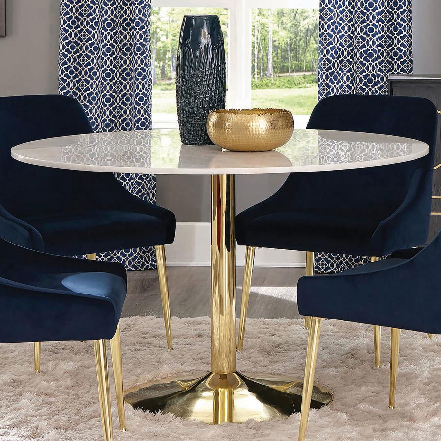 Kella Round 50-inch Marble Top Dining Table - White Marble