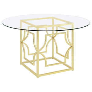 Starlight Round 54-inch Glass Top Metal Dining Table - Brass