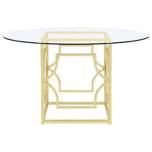 Starlight Round 54-inch Glass Top Metal Dining Table - Brass