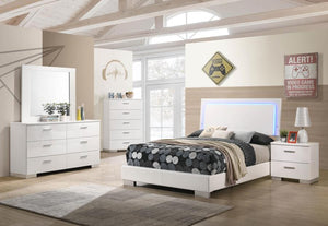 Felicity Wood Full LED Panel Bed - White High Gloss