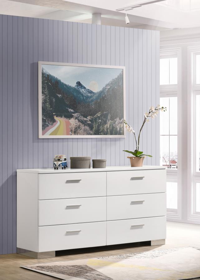 Felicity 6-Drawer Dresser Glossy White Felicity 6-Drawer Dresser Glossy White