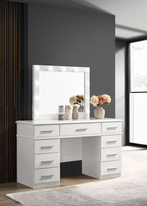 Felicity 9-drawer Vanity Desk with Lighted Mirror - Glossy White