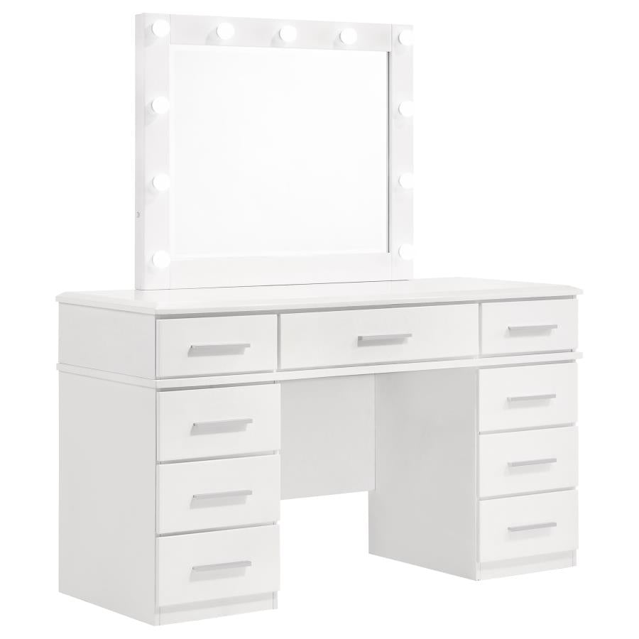 Felicity 9-drawer Vanity Desk with Lighted Mirror - Glossy White