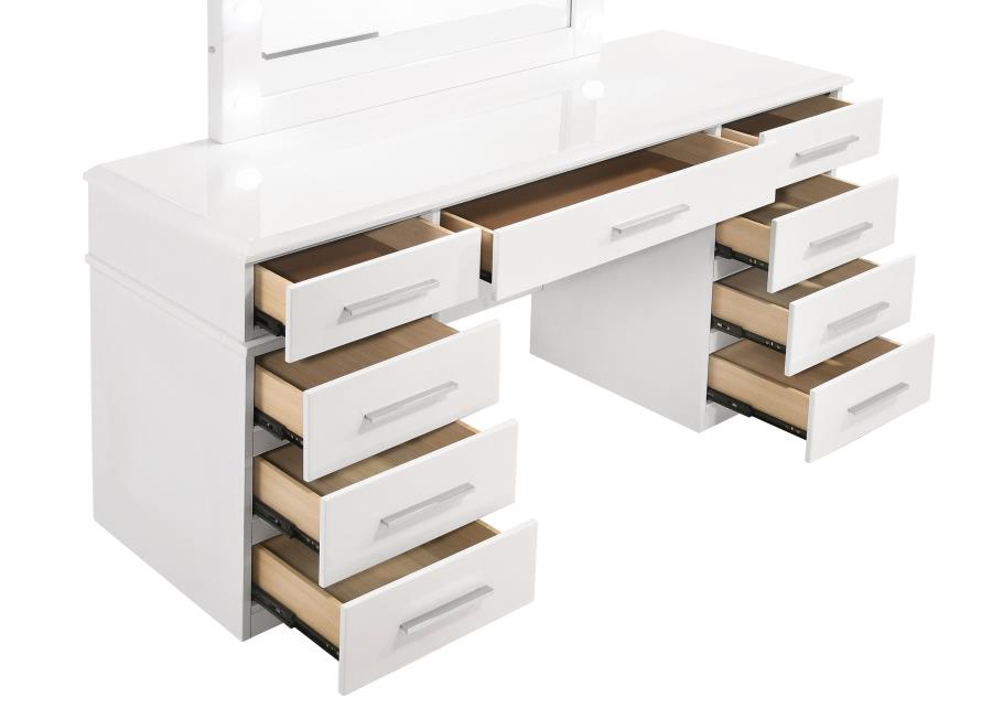 modern high gloss white dressing table Zimtown Makeup Vanity Desk with Large Mirror & Charging Station, Vanity Table with 9 Drawers & Visible Glass Top, Bedroom Dressing Table, White