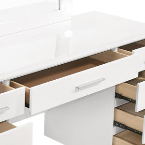 Felicity 9-drawer Vanity Desk with Lighted Mirror - Glossy White