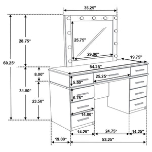 Felicity 9-drawer Vanity Desk with Lighted Mirror - Glossy White