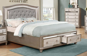 Bling Game Eastern King Storage Panel Bed - Metallic Platinum