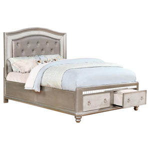 Bling Game Eastern King Storage Panel Bed - Metallic Platinum