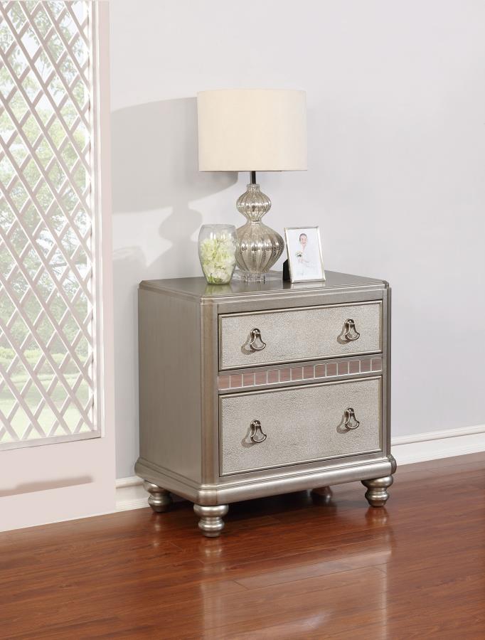 Bling Game 2-drawer Nightstand - Metallic Platinum