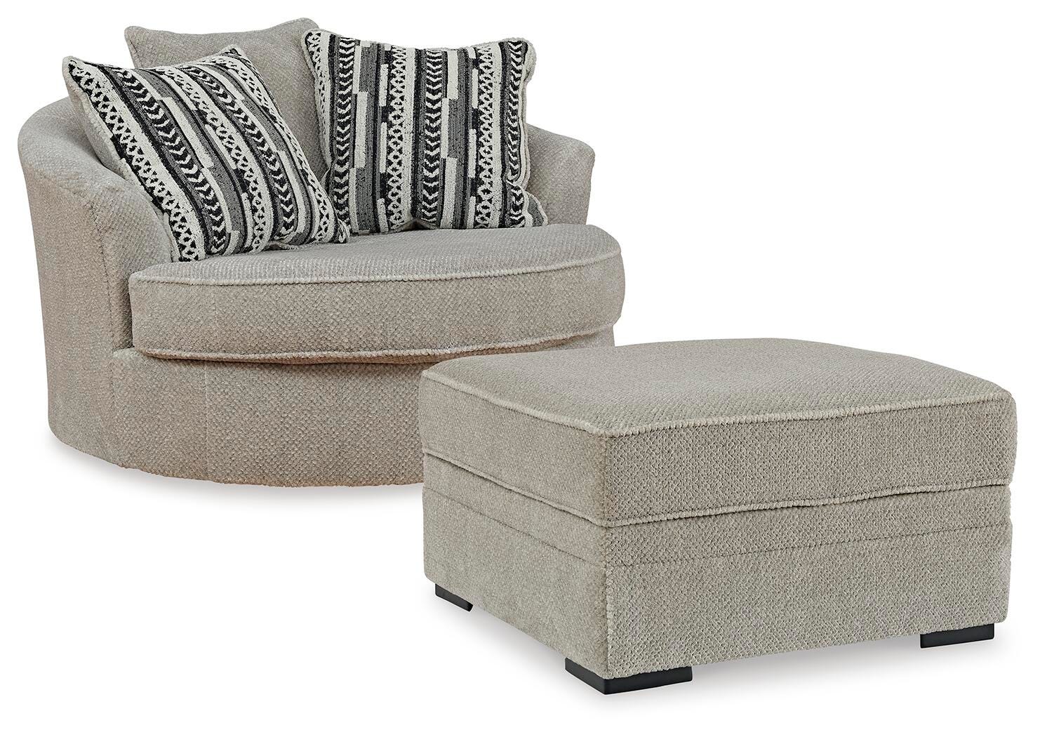 Calnita Swivel Chair and Storage Ottoman Set - Sisal