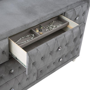 Deanna 7-drawer Upholstered Dresser with Mirror - Grey