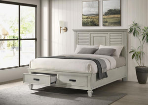 Franco Wood Queen Storage Panel Bed - Distressed White
