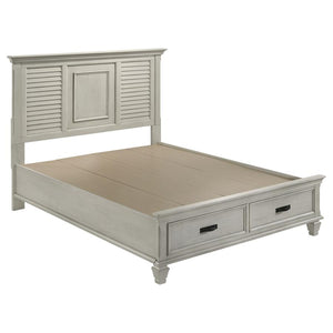 Franco Wood Queen Storage Panel Bed - Distressed White