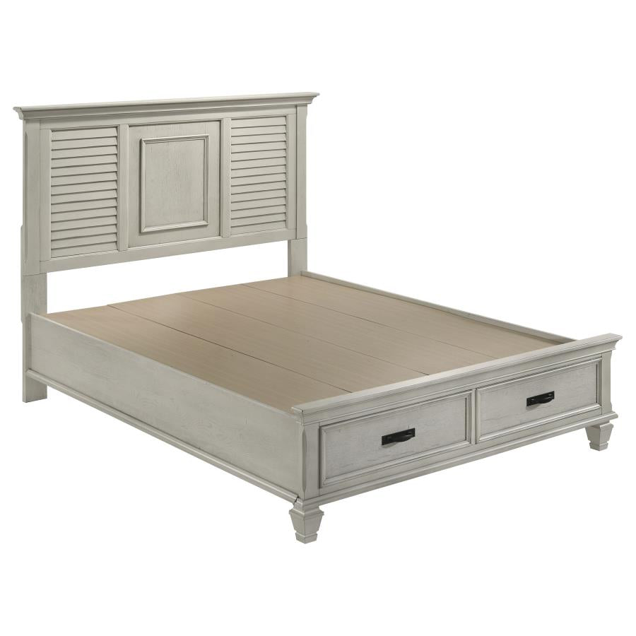 Franco Wood Queen Storage Panel Bed - Distressed White