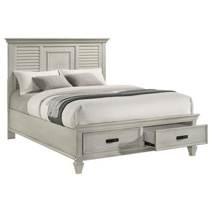 Franco Wood Queen Storage Panel Bed - Distressed White