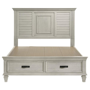 Franco Wood Queen Storage Panel Bed - Distressed White