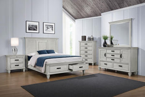 Franco Wood Queen Storage Panel Bed - Distressed White