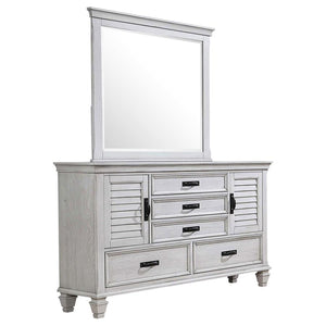 Franco 5-drawer Dresser with Mirror - Distressed White