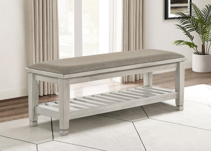 Franco Fabric Upholstered Bench with Shelf - Distressed White