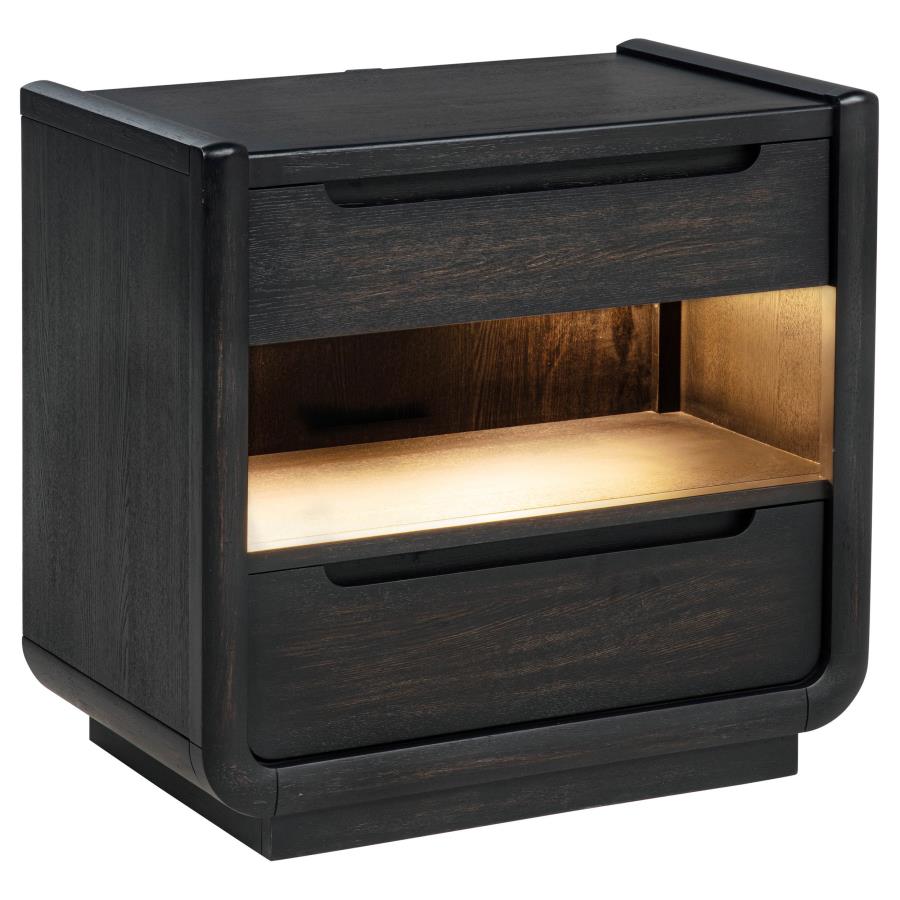 Leandro 2-drawer LED Nightstand with USB - Burnished Black