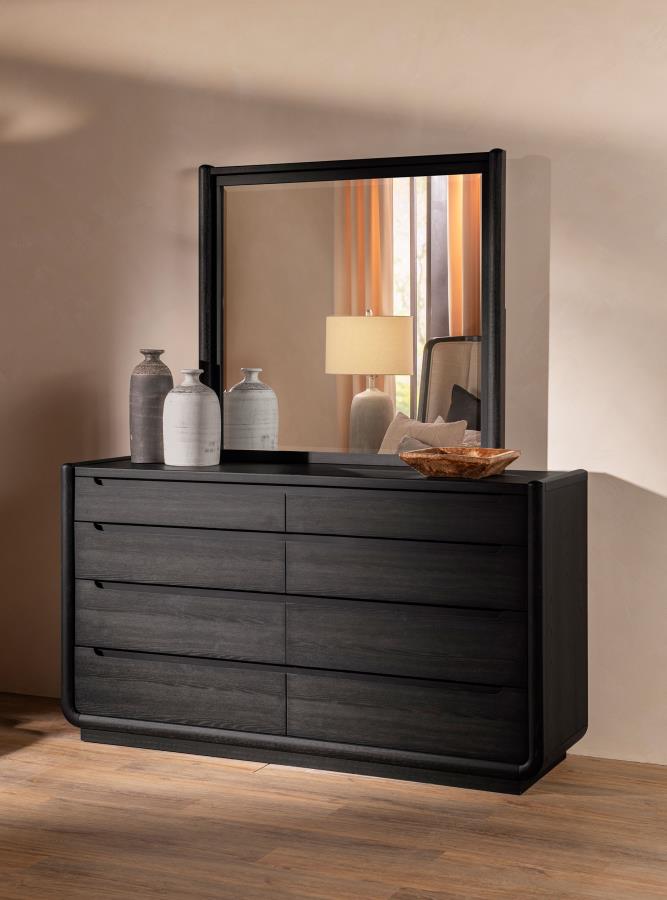 Leandro 8-drawer Bedroom Dresser with Mirror - Burnished Black