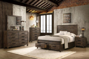 Woodmont Wood Queen Storage Panel Bed - Rustic Golden Brown