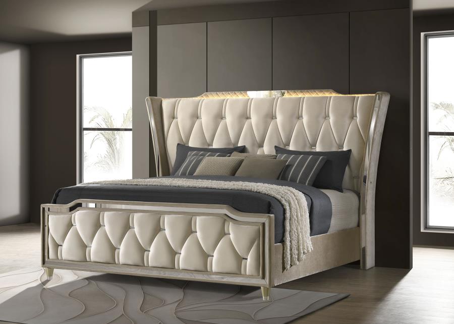 Lorient Eastern King LED Upholstered Bed - Ivory and Camel