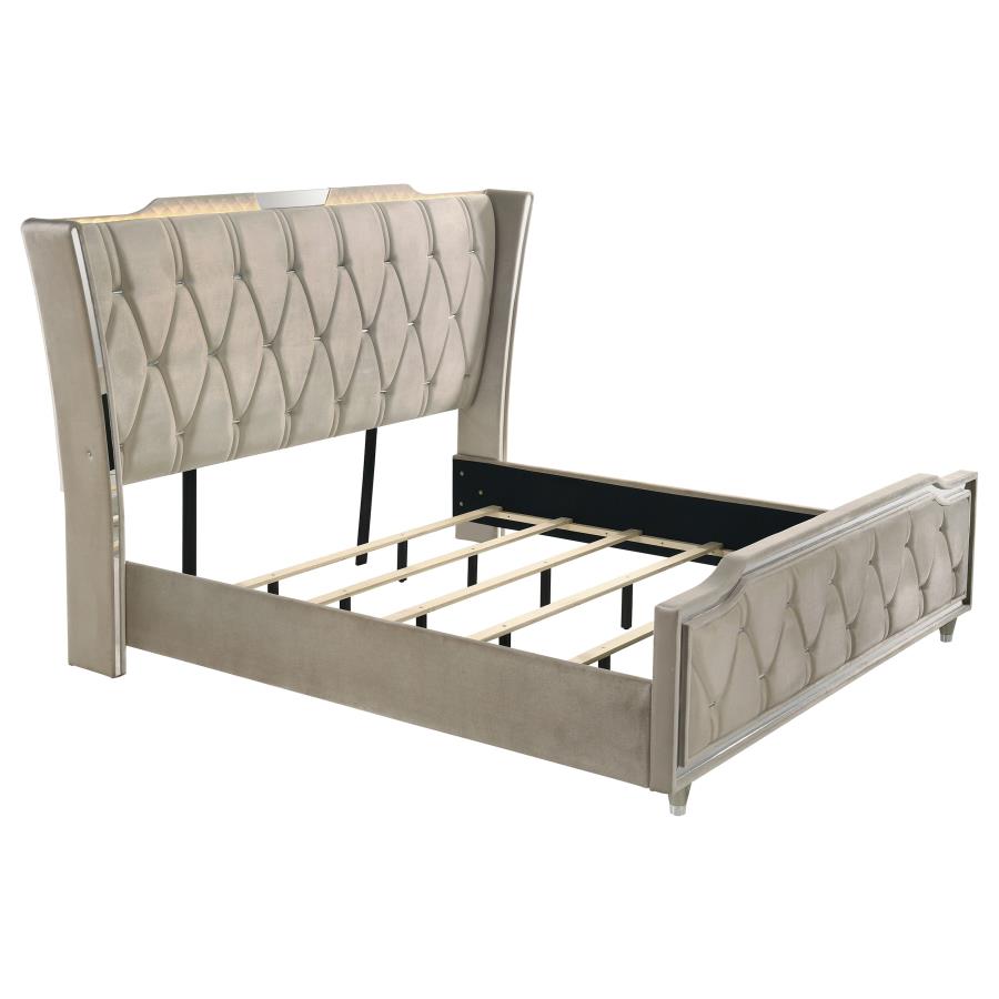 Lorient Eastern King LED Upholstered Bed - Ivory and Camel