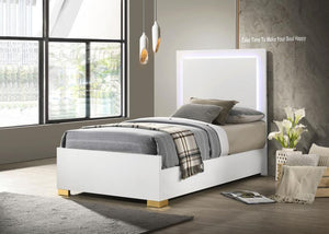 Marceline Wood Twin LED Panel Bed - White