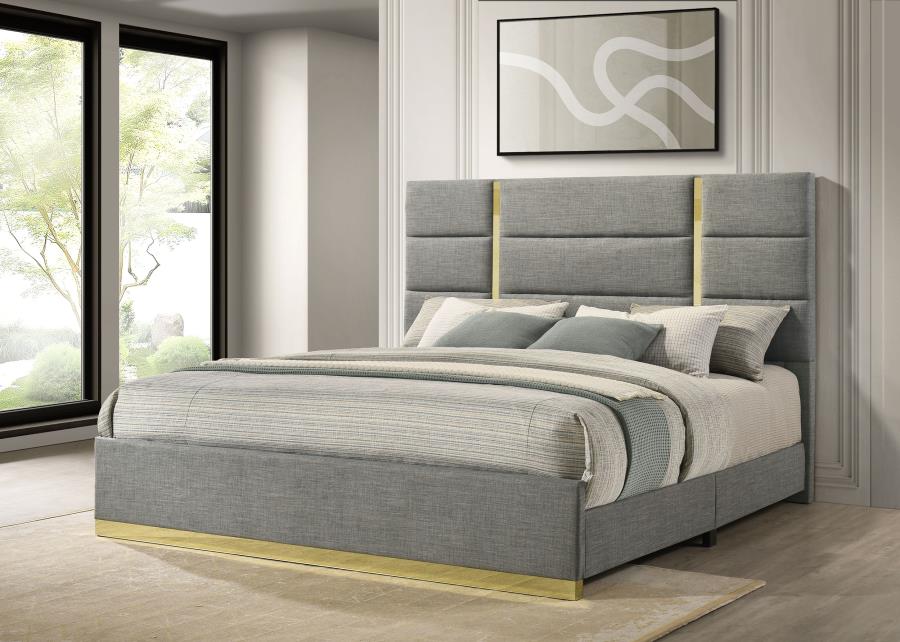 Ines 56-inch Fabric Upholstered Eastern King Panel Bed - Grey