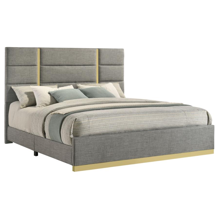 Ines 56-inch Fabric Upholstered Eastern King Panel Bed - Grey