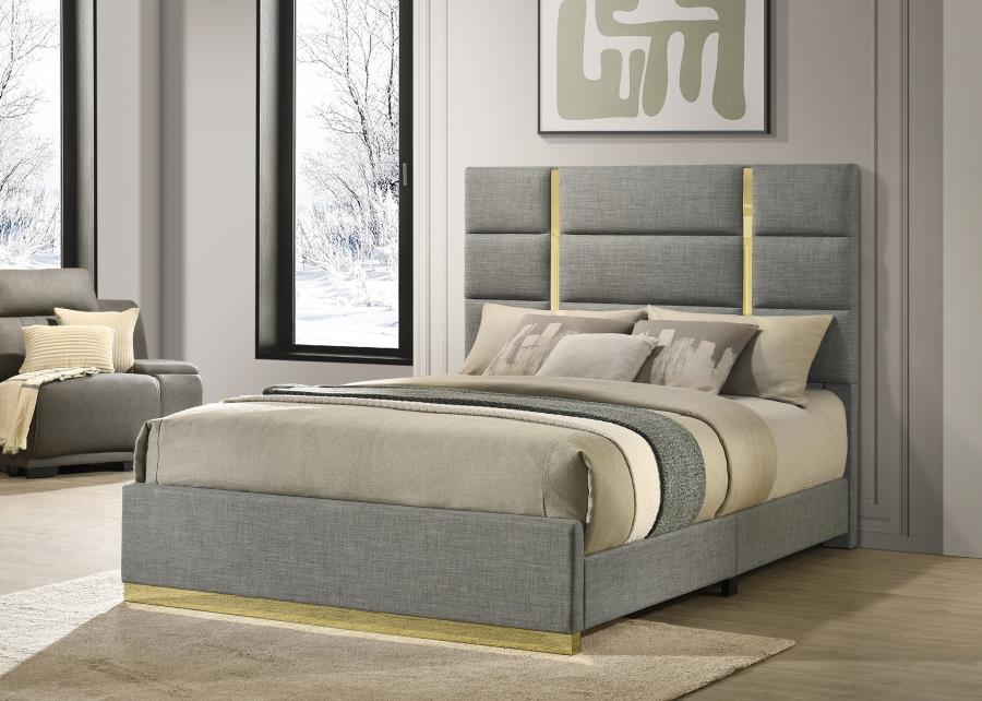 Ines 56 inch Fabric Upholstered Queen Panel Bed Grey