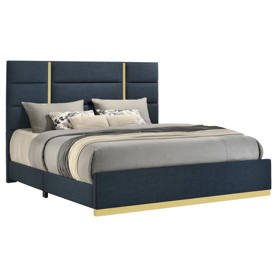 Ines 56-inch Fabric Upholstered Eastern King Panel Bed - Navy