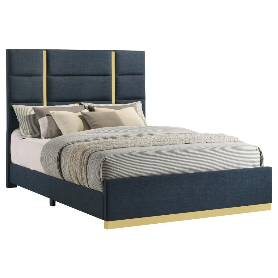 Ines 56-inch Fabric Upholstered Queen Panel Bed - Navy