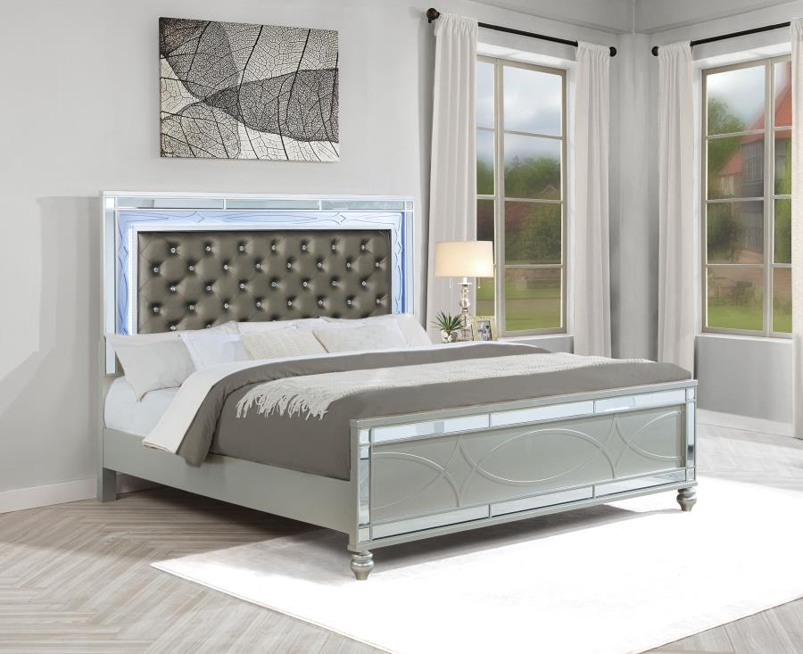 Gunnison Wood Eastern King LED Panel Bed - Silver Metallic