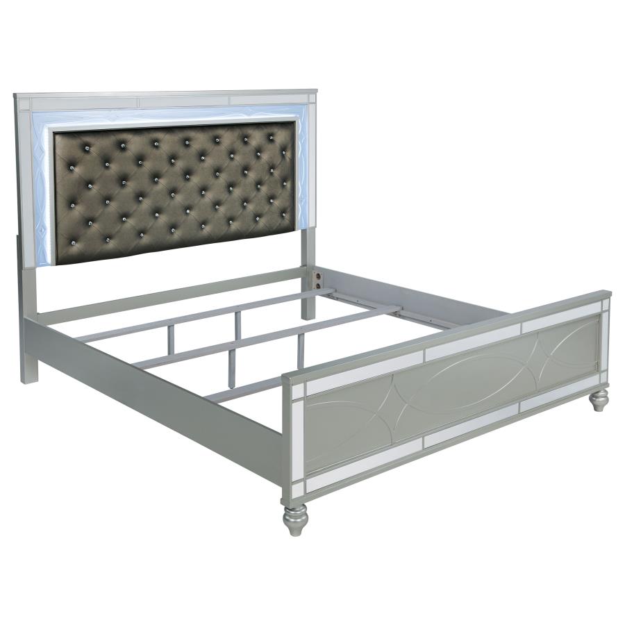 Gunnison Wood Eastern King LED Panel Bed - Silver Metallic
