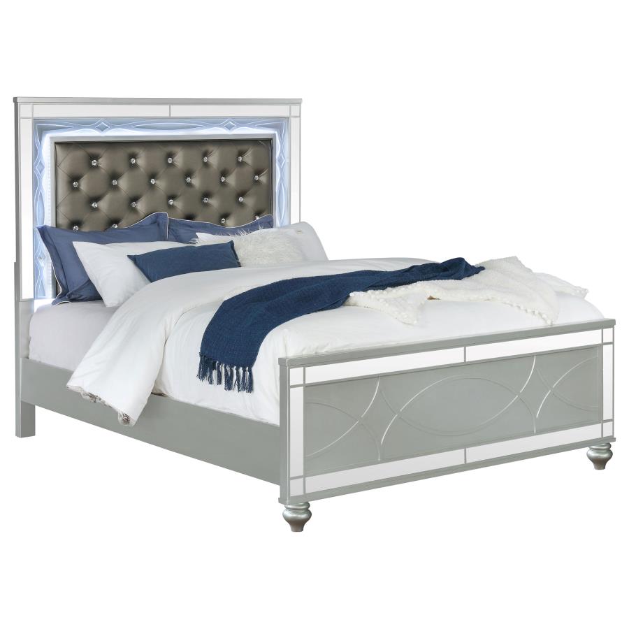 Gunnison Wood Queen LED Panel Bed - Silver Metallic