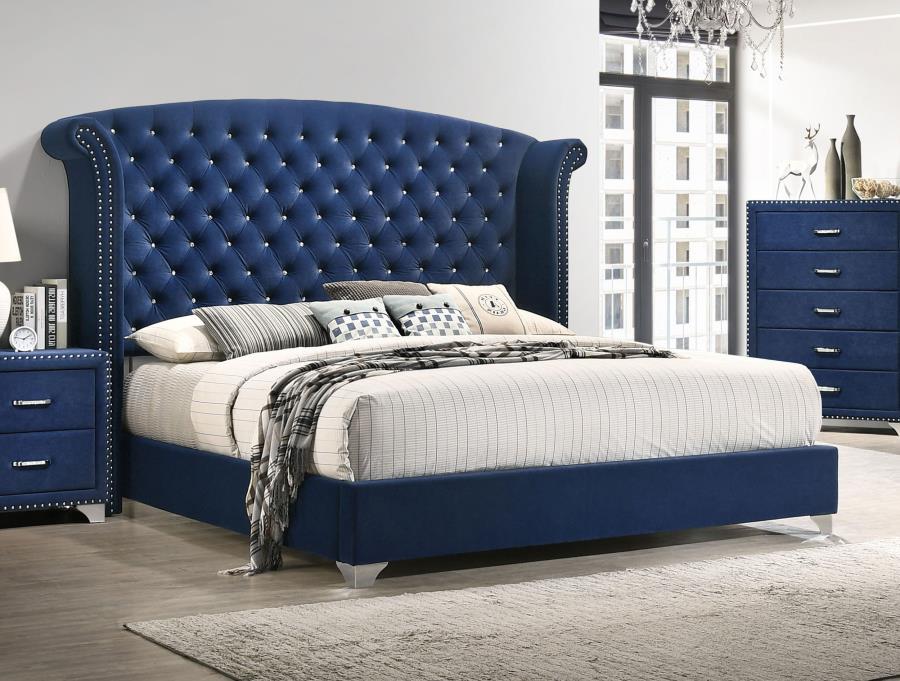 Melody Upholstered Eastern King Wingback Bed - Pacific Blue