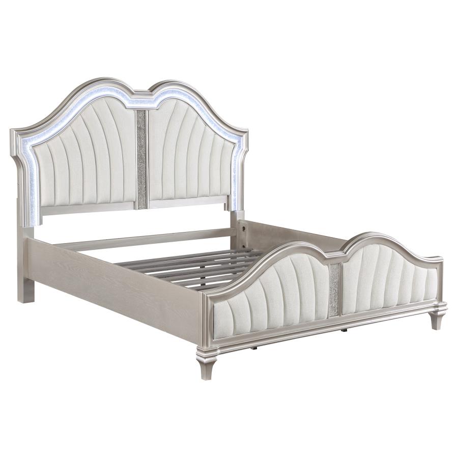 Evangeline Wood Eastern King LED Panel Bed - Silver Oak