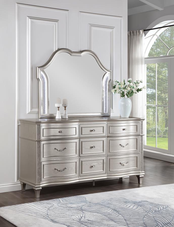 Evangeline 9-drawer Dresser with Mirror - Silver Oak