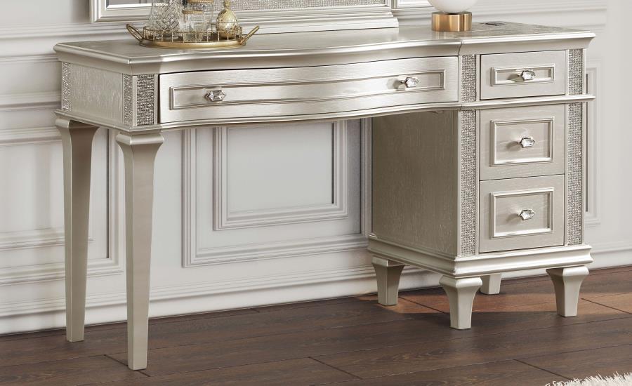 Evangeline 4-drawer Vanity Desk Makeup Table - Silver Oak